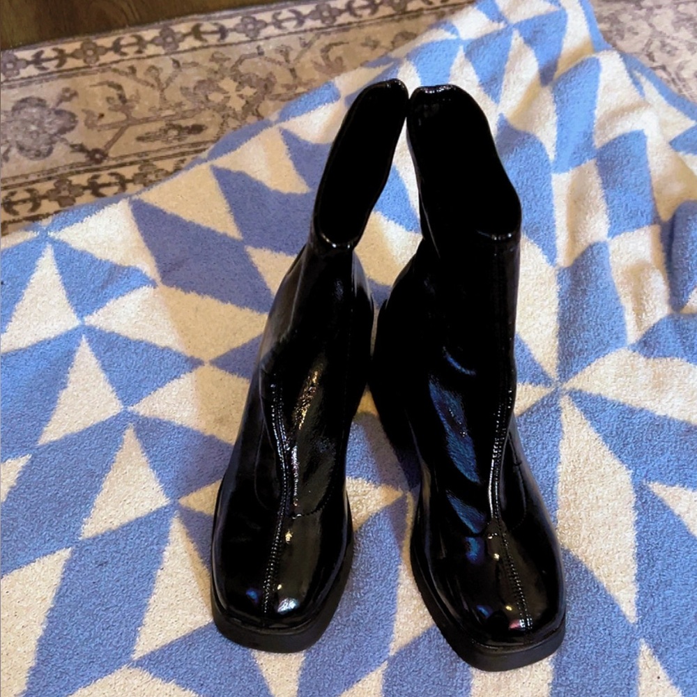 Dolls Kill Black Patent Square-Toe Ankle Booties